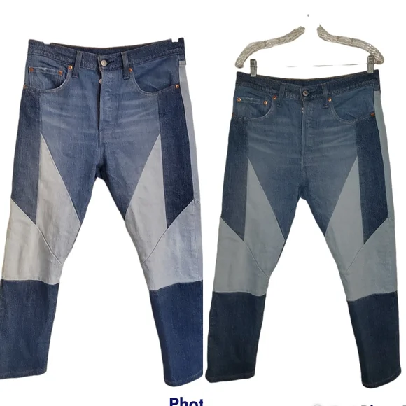 LEVI'S 501® Patchwork Stretch Skinny Blue Jeans Size 30x26 - Picture 7 of 9